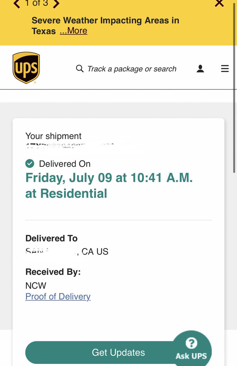 Finn_Tails's tweet photo. @UPSHelp my package status online reads “received by: NCW.” What is that “NCW” acronym? #ups #mail #question https://t.co/FEBQaseouG