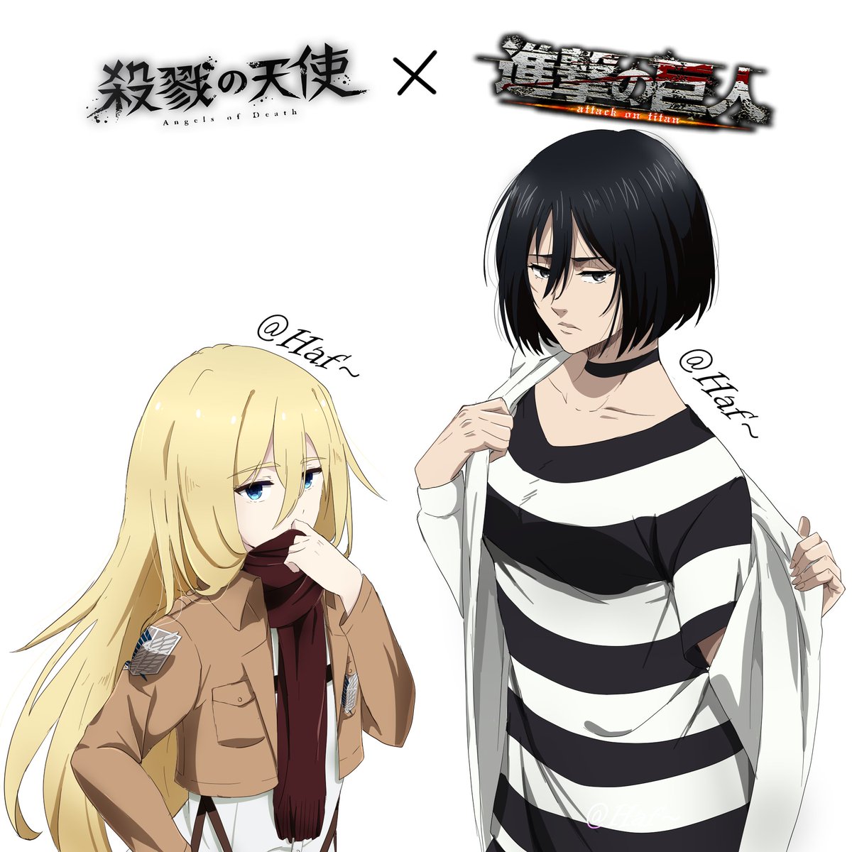 Haf_art's tweet image. Oh my god I'm so proud about how it look 🥺😭 rt and like are appreciated!!! I drew my two babies. 
Do NOT USE OR REPOST. art by me. 
#殺戮の天使 x #進撃の巨人
#satsurikunotenshi #angelsofdeath #ShingekiNoKyojin #MikasaAckerman #Rachelgardner