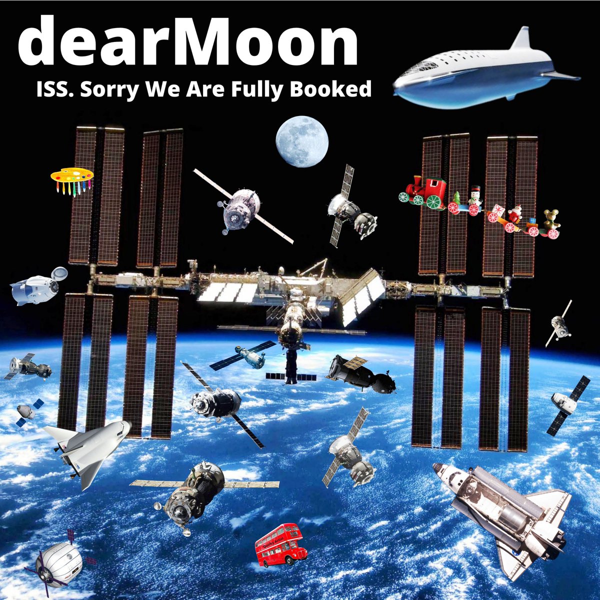 #dearMoonCrew #dearMoon #SpaceX  @yousuckMZ #ISS @NASA
ISS. Sorry we are fully booked, leave your contact details and we will get back to you as soon as possible. Not a good day to be in charge of docking. From The Quirky Artist https://t.co/NhgzJSOyja