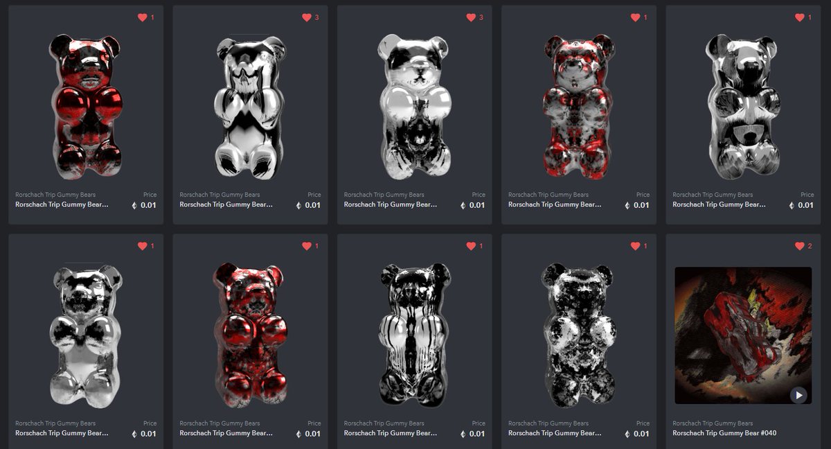 GummyLSD's tweet image. #Blendable Rorschach Trip Gummy Bears 041-049 are all now live at 0.01 $ETH

opensea.io/collection/ror…

All Rorschach Trip non-animated bears are blendable with all non-animated Rainbow Trip Gummy Bears

opensea.io/collection/rai…

#opensea #lsdgummybears #ethereum #nft #nftart #nfts