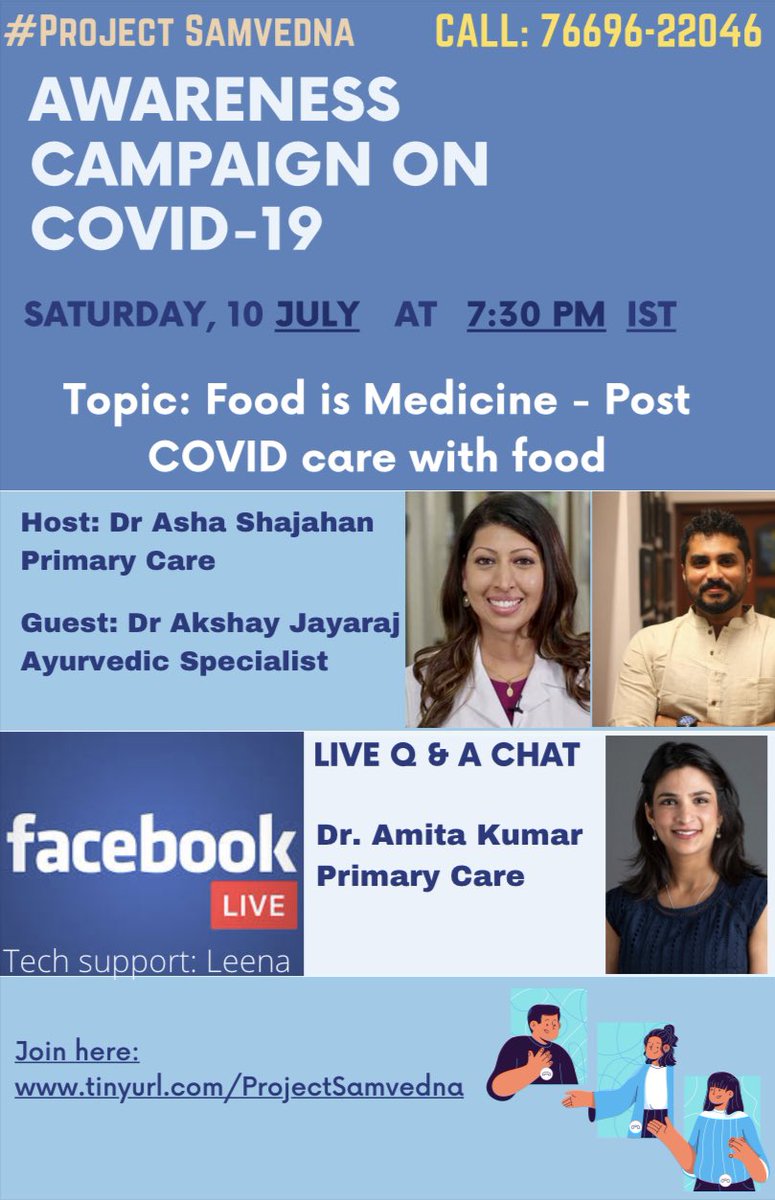 Listen to our expert doctors on how #Food_Is_Medicine and how intake of the right Foods / Nutrition can help to heal after recovering from COVID.

Ask Questions to Doctors @Facebook #Live 👇

#AskADoctor #COVID19 Questions on our 24X7 Hotline number too👇

 #CALL ☎️   76696 22046