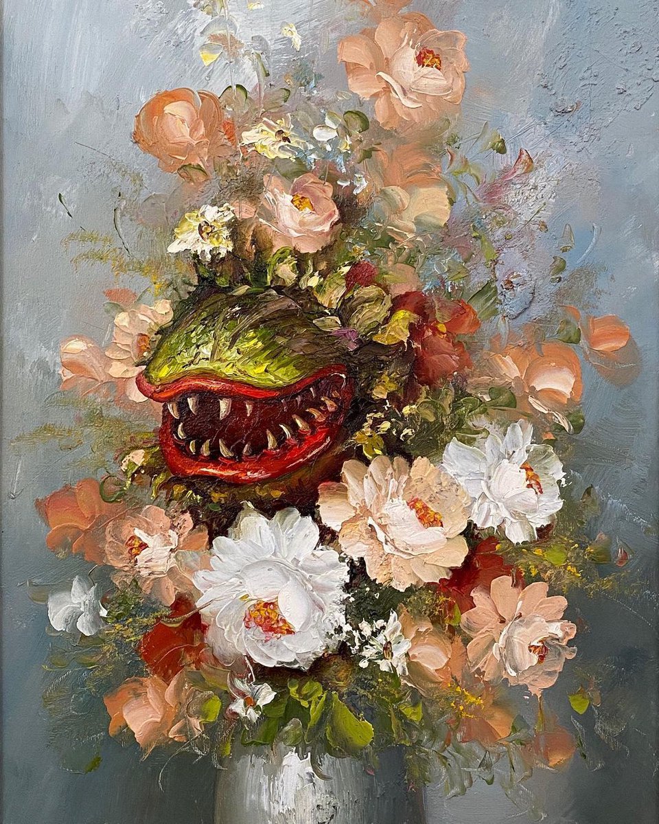 Oh I can relate. 'Miracle Grow' by @DavePollotArt is giving me all sort of Audrey II vibes... Little shop, little shoppa horrors, Bop sh'bop.
... 
#beautifulbizarre #feedmeseymour #plantpainting #oilpaintings #contemporarypainting #contemporaryart #artcollector #fineart