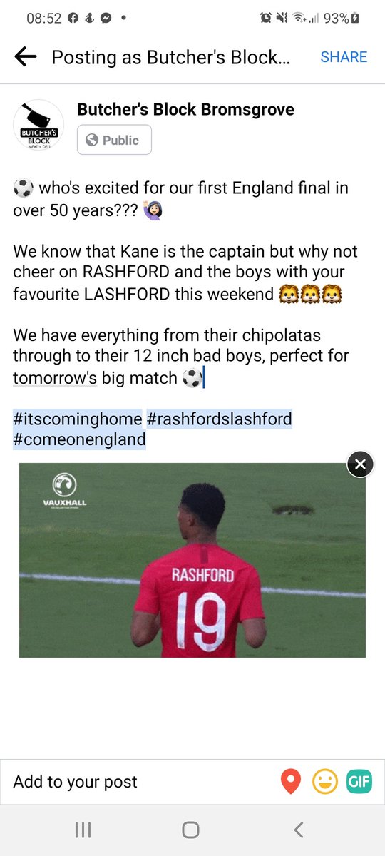 When you stock birmingham best <a href="/AWLashfords/">AW Lashford Sausages</a> sausages and can use that to cheer on <a href="/MarcusRashford/">Marcus Rashford</a> and the boys ⚽️ in a cheeky post 🤣 #itscominghome