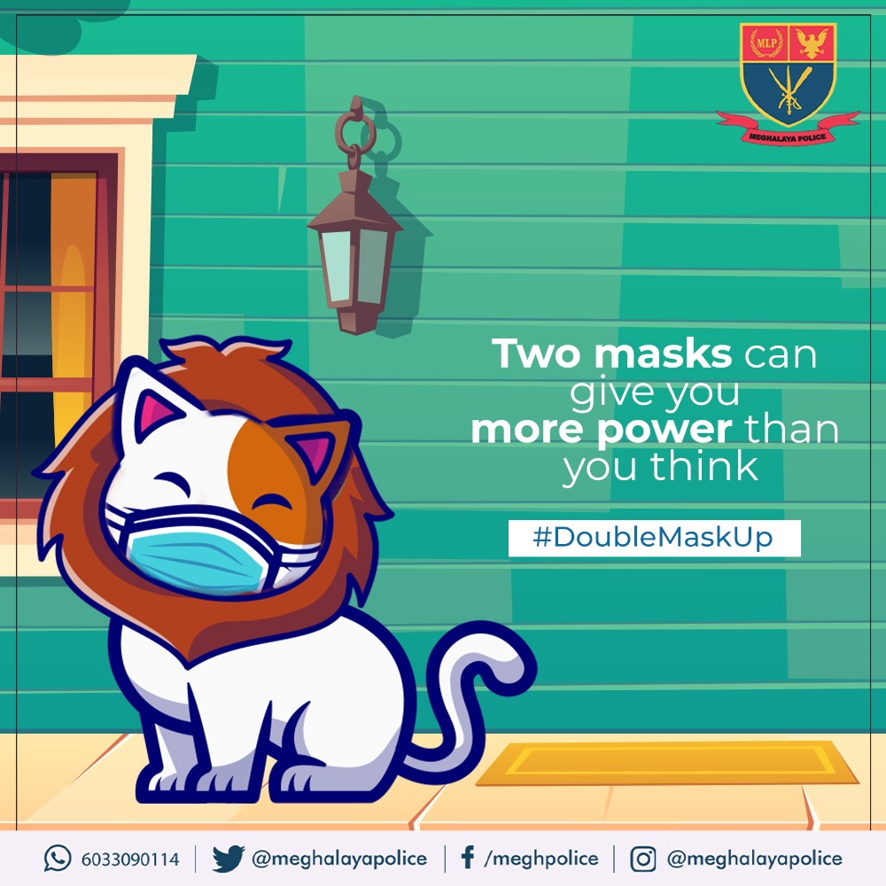 MeghalayaPolice's tweet image. Go from purrrr to rawrrr with two masks for better safety. 

Toughen up in the fight against #COVID19.

#DoubleMaskUp