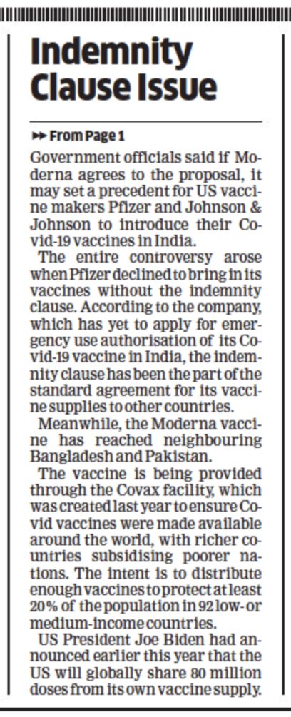 Teensthack's tweet photo. Covid-19 vaccine: #Moderna offered legal indemnity, but with riders.
Moderna’s board to take it up. If it approves, co will initially send 7 m doses to India.

https://t.co/r8BdTNiKNz
Download Economic Times App to stay updated with Business News -
 https://t.co/KlyqWccOdH https://t.co/jdMlwJVHfB