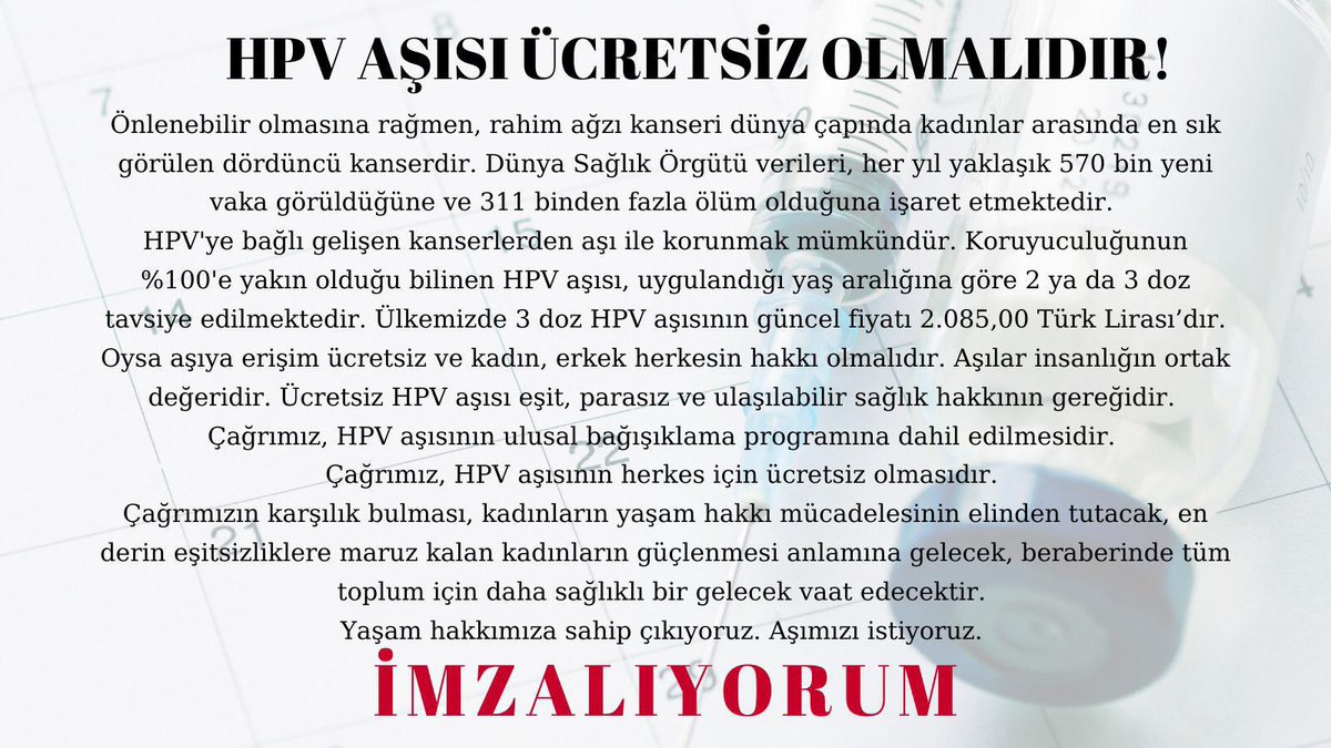#HPVAşısıÜcretsizOlsun
#İMZALIYORUM