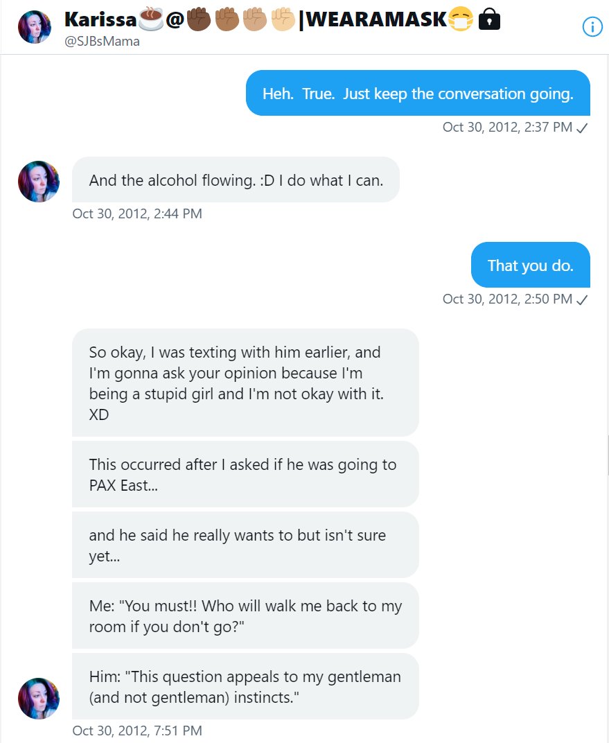 GamesNosh's tweet photo. The Chris Avellone accuser has been completely rumbled. Instead of her story that Chris made 'unwanted advances' towards her at a convention, SHE was actively persuing him and there are DMs where she's asking her male friend for advice on how to woo him. https://t.co/RBY9NbU52i