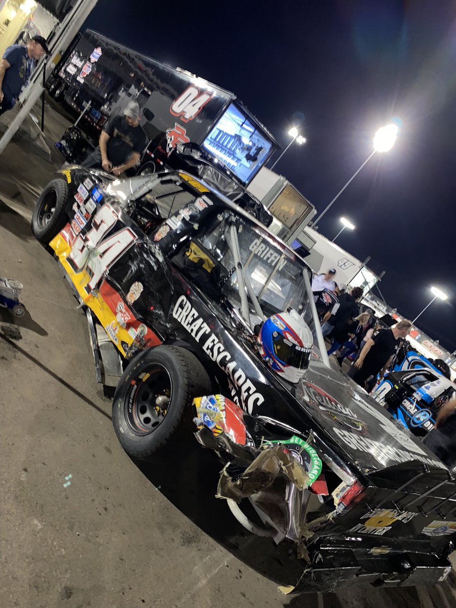 JakeGriffin08's tweet photo. P12 finish tonight, worked our way back up to 7th before getting punted on the first GWC. Back tires were jacked up by the king all the way from turn 4 to the start finish he never lifted out of the throttle. Restarted 24th with a torn up racecar and salvaged 12th. Blessed 🙏🏼🏁🏆 https://t.co/bgvNDGdmdU