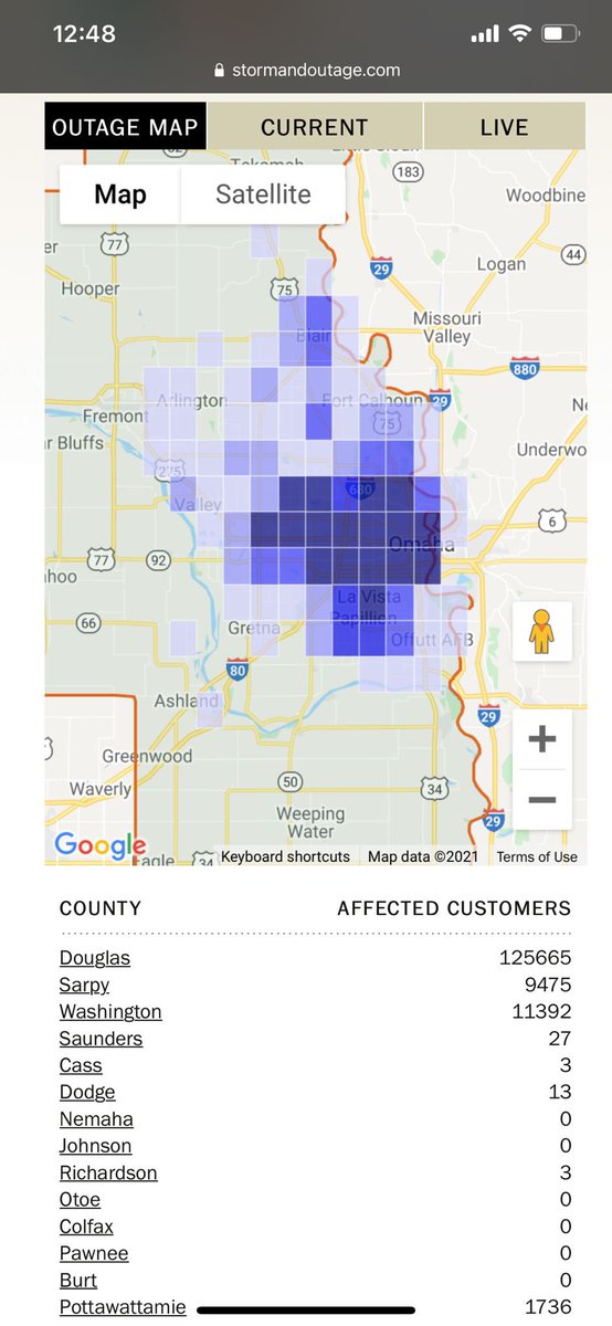 omaha_scanner's tweet photo. .@OPPDStorm map shows over 148k customers without power across Douglas, Sarpy and Pottawattamie counties. https://t.co/i7zt4a5W2a