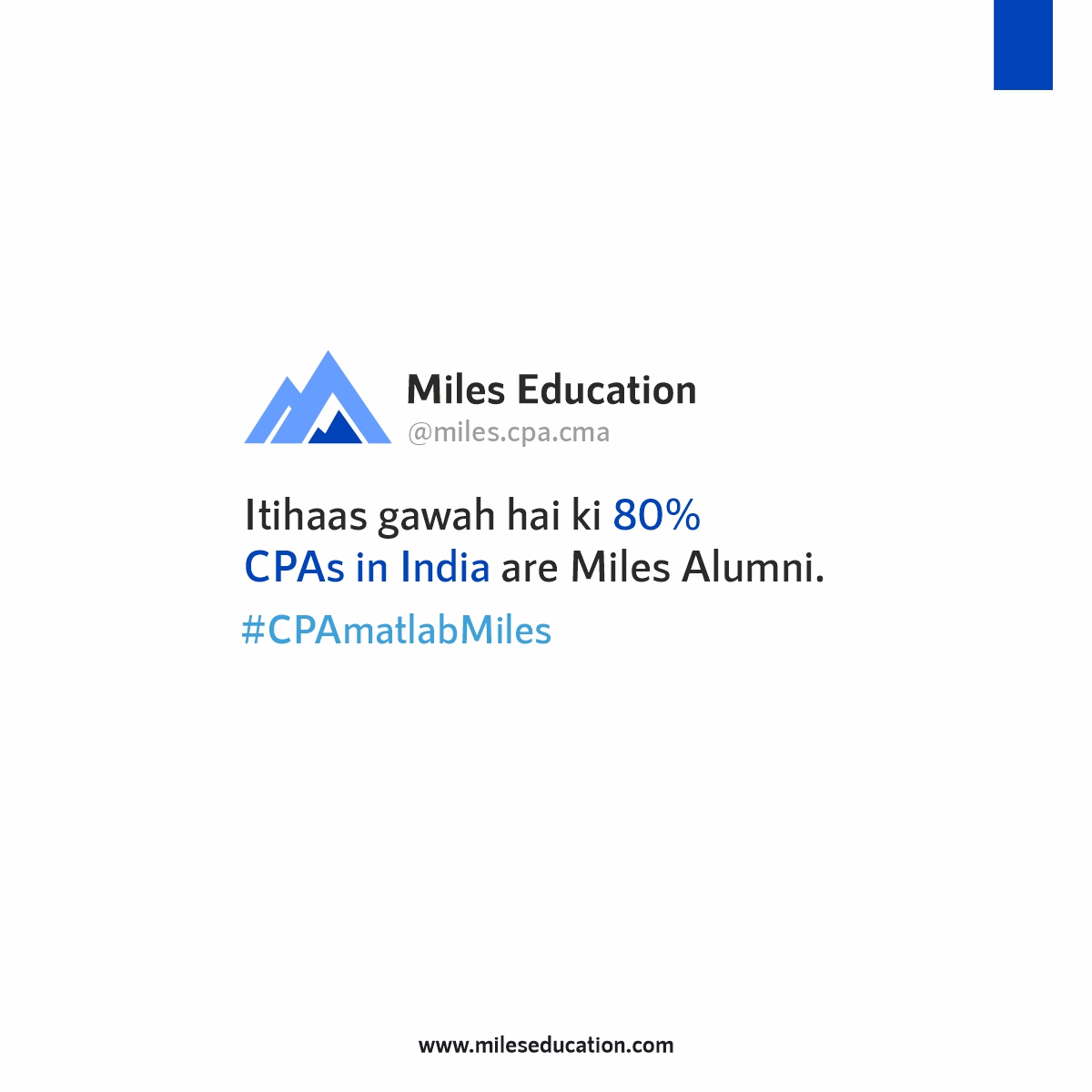 mileseducation's tweet photo. CPA aspirants + Miles Educations = Global Recognition + Careers at Big 4s 💯

#ItihaasGawahHai  #TopicalContent #MomentMarketing  #TopicalSpot #TrendingNow #InTrend #CPAmatlabMiles #CMAmatlabMiles #MilesCPAProud #MilesCMAProud #MilesEducation #VarunJain @Social_Samosa https://t.co/0KJrgFUWlm