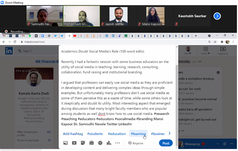 samrudhi_navale's tweet photo. Received opportunity to host Faculty Workshop 'Social Media Management- Strategy for Effective Outreach' @MITWPUOfficial  School of Management
Conducted by expert @KKDash2020.
Thankyou @SrinivaSubbarao sir and Dr. Mansi Kapoor Madam for the opportunity.
#SocialMedia #Academia https://t.co/P0WvcmaYCI