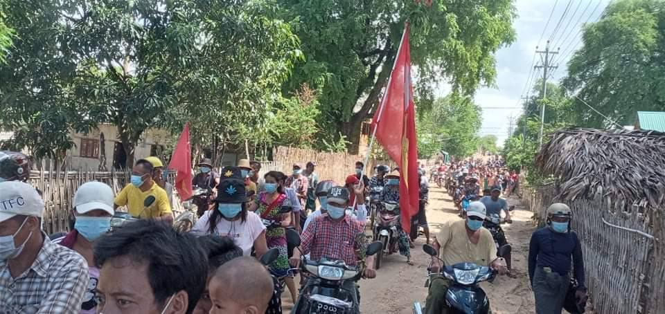Locals from Myaing Township staged motorcycle strike against military dictatorship on July 10 WE NEED HELP FOR COVID 19 #WhatsHappeningInMyanmar #July10Coup