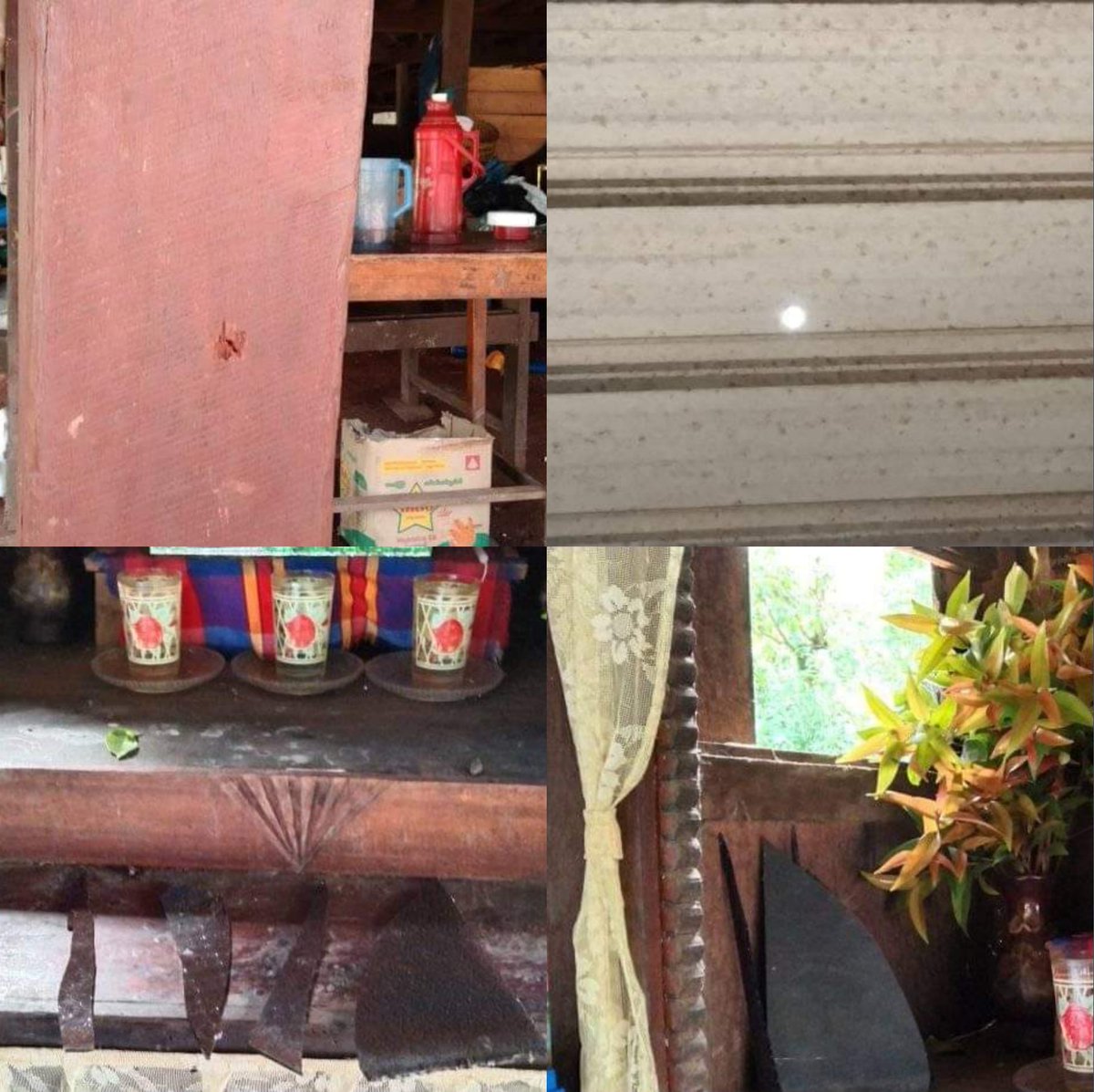 MilkTeaMM_MTAM's tweet photo. On July 19, Junta terrorists fired heavy artillery shells at Lay Kay village in #Thaton district, destroying many homes and killing livestock. They then destroyed public property and stole valuables.
#July10Coup
#WhatsHappeningInMyanmar
#MilkTeaAlliance https://t.co/VkT4RXShox