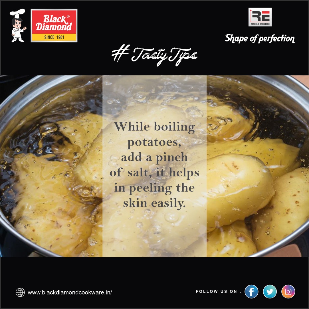 CookwareBlack's tweet photo. While boiling Potatoes, add a pinch of salt, it helps in peeling the skin easily.
Buy Our Cookware on
https://t.co/h6w9IihmRk
➡️ BUY IT ON AMAZON- https://t.co/RH10od5J0n
#nonstick #kitchenappliances #cookingtips #tips #mondaytips #potatoes #amazon #cookware #BlackDiamondCookware https://t.co/xJgSkTLUMb