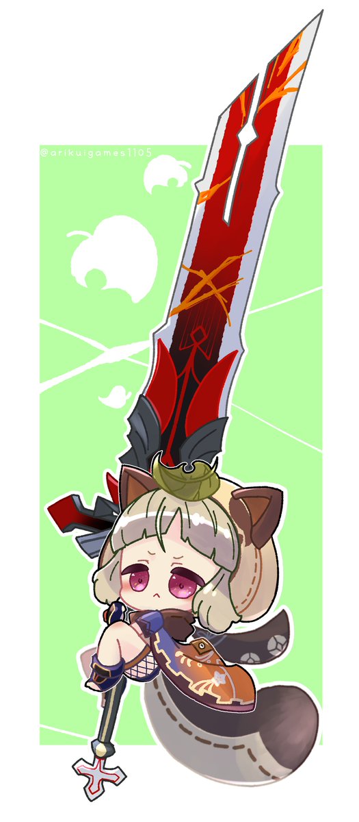 1girl weapon animal ears solo sword leaf on head tail  illustration images
