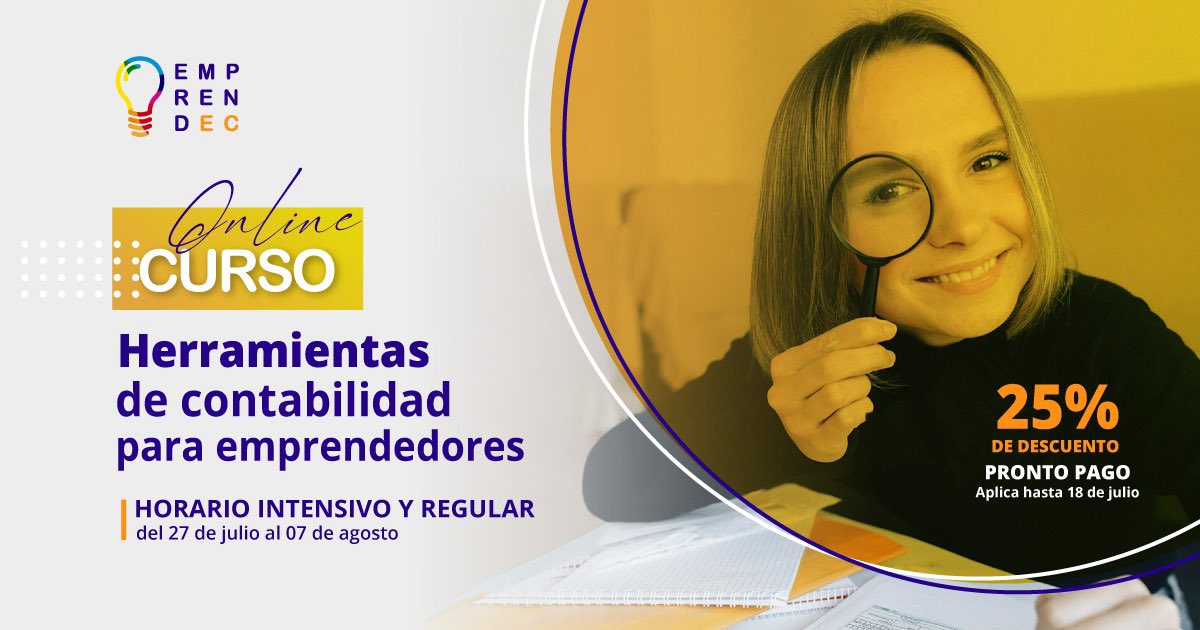 #NuevoCurso‼️| En este curso de #contabilidad para #emprendimientos conocerás las herramientas necesarias para poder llevar la contabilidad de tu #negocio, aprende a calcular tus ingresos, costos y utilidad, reserva tu cupo en el siguiente link: cutt.ly/0mTIHbT #Ecuador