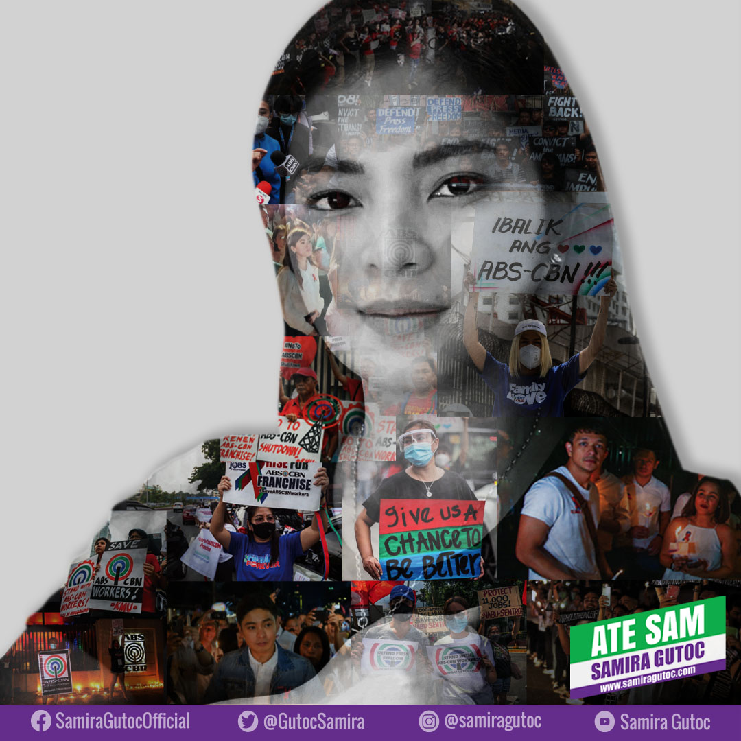 GutocSamira's tweet photo. Isang taon na nang ABS-CBN ay isinara, maraming Kapamilya ang nawalan ng hanapbuhay.
Pakinggan ng kongreso ang sentimyento ng mga Pilipino, naging patas nga ba ang pagbawi ng prangkisa?
Angel Locsin, isang babae na patuloy na naninindigan, salamat. #AteSam
#KasamaAkoniAteSam https://t.co/pqQFS42iRz