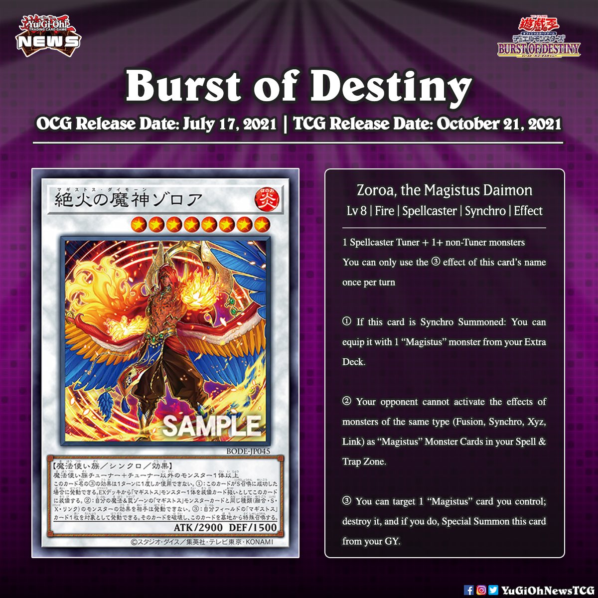 The upcoming OCG Burst of Destiny Booster  Set will introduce new Magistus support card Translation: YGOrganization  # #YuGiOh #
