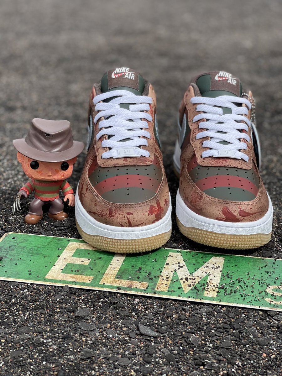 summitsoles's tweet photo. I’m terrible with posting on here. Here is a pair of custom Freddy Krueger AF1s from a couple months ago. https://t.co/niFho14ucP