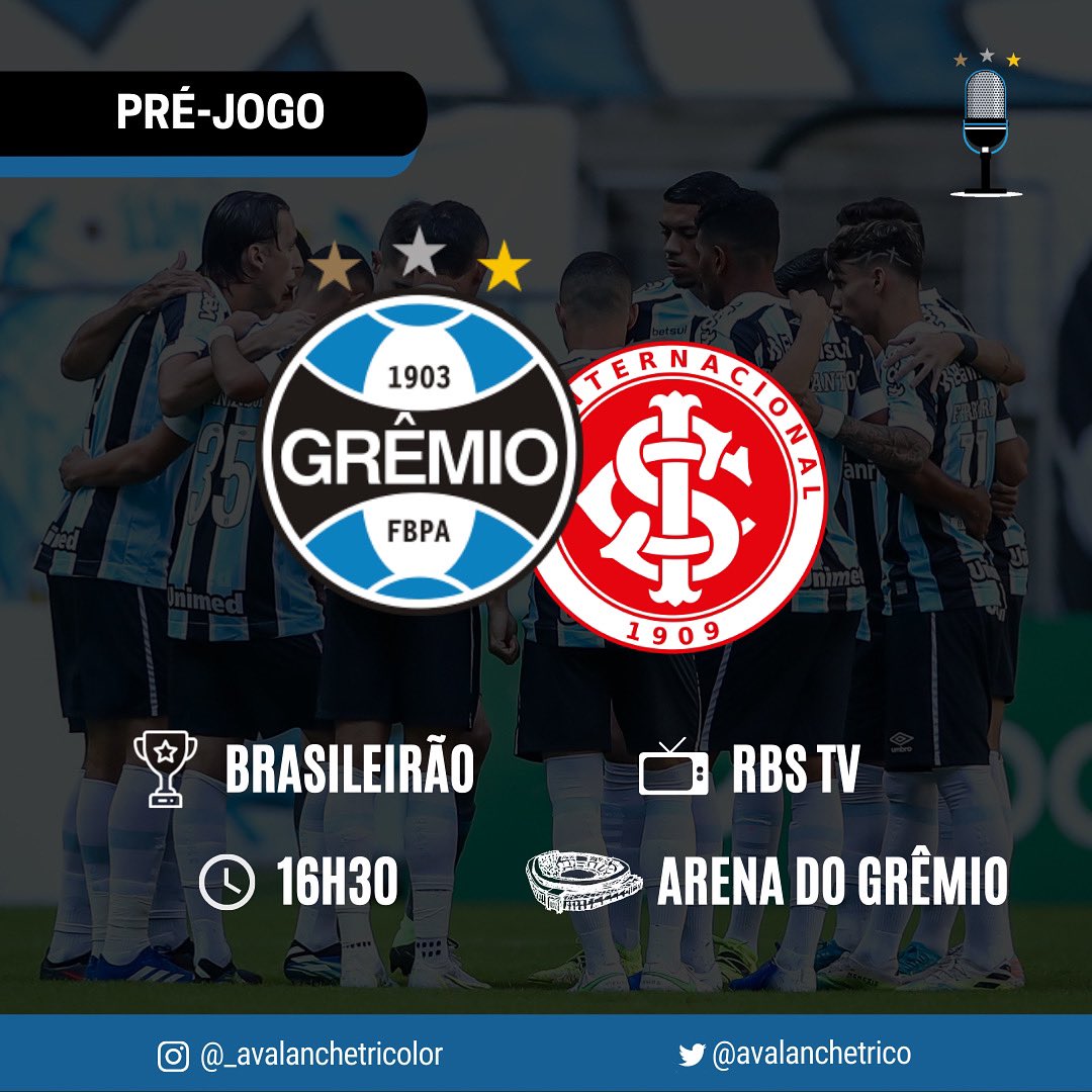 avalanchetrico's tweet photo. O Grêmio entra em campo neste sábado (10), às 16h30, contra o Internacional, na Arena do Grêmio. A partida é válida pela 11ª rodada do Campeonato Brasileiro e marcará a reestreia de Felipão no Tricolor.

#AvalancheTricolor #Brasileirão2021 #GRExINT #GreNal433 #DiaDeGrêmio https://t.co/roJ6K0naX2