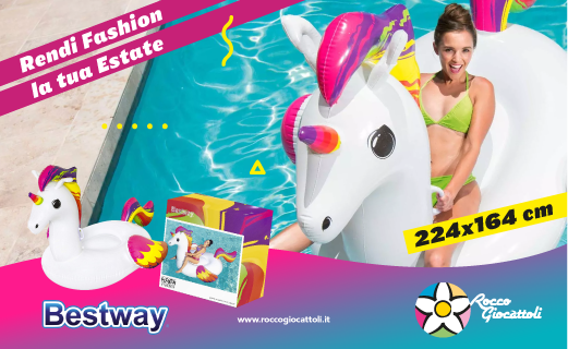 Rendi fashion la tua estate! Con l'unicorno gonfiabile Bestway ti tuffi in un mondo di glam e fantasia. Scoprilo su roccogiocattoli.it.

#roccogiocattoli #summer2021 #estate2021 #unicorno #gonfiabile #piscina #relax #fashion #glam