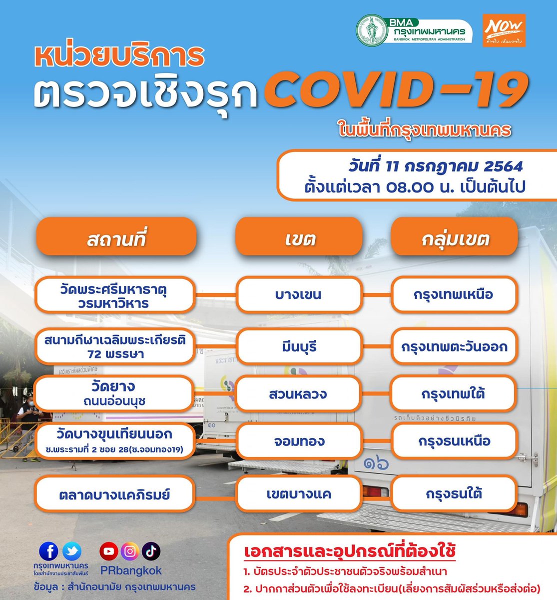 kanda_thaipbs's tweet photo. หน่วยบริการตรวจเชิงรุก COVID-19 ในพื้นที่กรุงเทพมหานคร 🧫
📌 วันที่ 11 ก.ค. 64 ตั้งแต่เวลา 08.00 น. เป็นต้นไป https://t.co/VLe4gBX3Ym