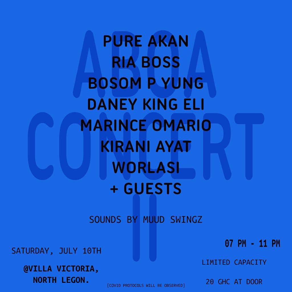 Catch me today AT #ABOACONCERT  BY @PureAkan with my brothers and sister @KiraniAYAT @bosom_pyung @_riaboss_ @DaneyKingEli @worlasigh . Come let’s jam with a cool 20 cedis at west legon (villa Victoria