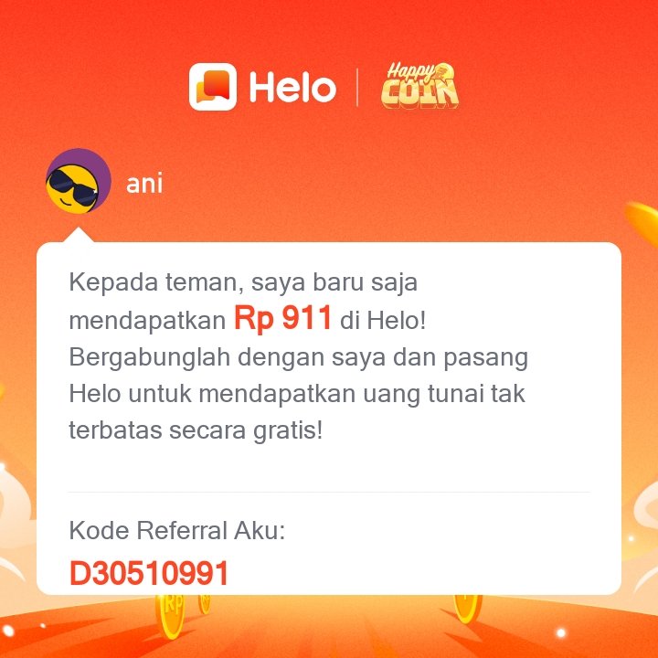 embem_ai's tweet photo. *Kode Referral aku: D30510991* Download Helo dan dapatkan Rp 400 langsung 🤑, dapatkan *Rp 62.000* untuk setiap orang yang kamu undang, tanpa batas. ✅100% Nyata. Klik link berikut untuk download Helo 🔗:
https://t.co/C3f218PWWL https://t.co/0SyExMaHSc