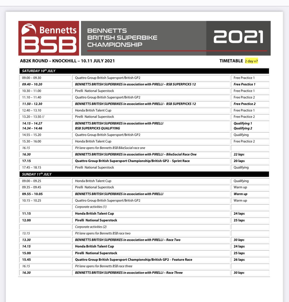MorelloRacing's tweet image. Updated weekend schedule! 
#MorelloIMR
#CunningtonPropertyDevelopments
#Banham
#harristruckingstorage
#morelloservices
#meirroofingsuppliers
#dscengineers
#CorbyKawasaki
#performanceparts
#TengTools 
#galferbrakes
#KawasakiUK
#ktechsuspension
#silkolene 
#helperformance
#gbracing