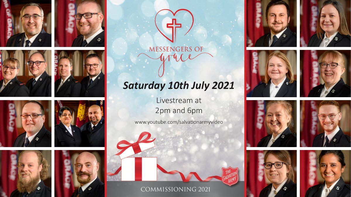 Tune in to our YouTube channel at 2pm and 6pm today to cheer on our cadets as they are commissioned as Salvation Army officers at @wbc_ukt. The day will be led by our international leaders @generalbpeddle and <a href="/rosaliepeddle/">Rosalie J Peddle</a>: salvationarmy.org.uk/commissioning