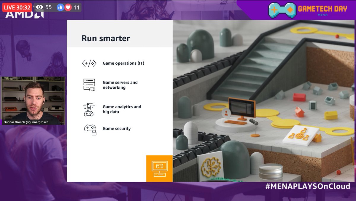 lahdiouiouadie's tweet photo. Let the show begin! we're live for #AWSMena Game Tech Day 2021
Some tips to run smarter by @GunnarGrosch:
⭐️ Game operations (IT)
⭐️ Game servers and networking
⭐️ Game analytics and big data
⭐️ Game security
🎥 https://t.co/uS9qoZw6YV
#MENAPlaysOnTheCloud #awsmenacommunity https://t.co/1RsbcjZrjq