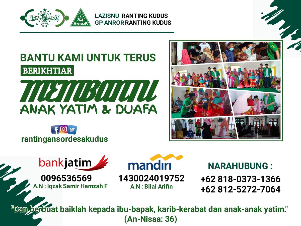 GpKudus's tweet photo. Assalamu'alaikum.
Yang bersedia menjadi donatur, berapapun bantuan dati jenengan akan sangat berarti bagi kami
#instalike #likelikelike
#like5likeback
#likescam
#likeit
#likeforlike
#likeforlikes
#like4likes
#like4like🎀#likemephoto https://t.co/KoyR5LoyN9
