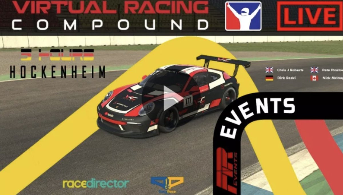 VRCompound's tweet image. Live TONIGHT!
RACE START 19:00 BST

#ftrevents #porsche911 #iracing #hockenheim 
 youtube.com/watch?v=ua0xEo…
