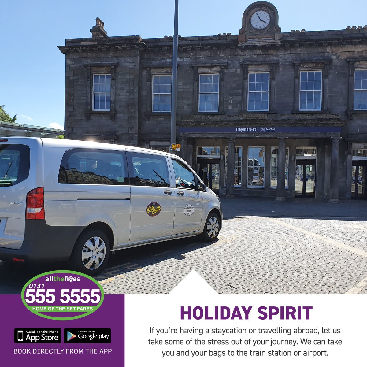 EdiPrivateHire's tweet photo. HOLIDAY SPIRIT ☀️
If you’re having a staycation in Scotland or travelling abroad then let us take some of the stress out of your journey. We can take you and your bags to the train station or airport ⤵️
️📲→ Book on the App https://t.co/kngLRwRdcK
☎️ → 0131 555 5555
#edinburgh https://t.co/nZ3vy15QI6