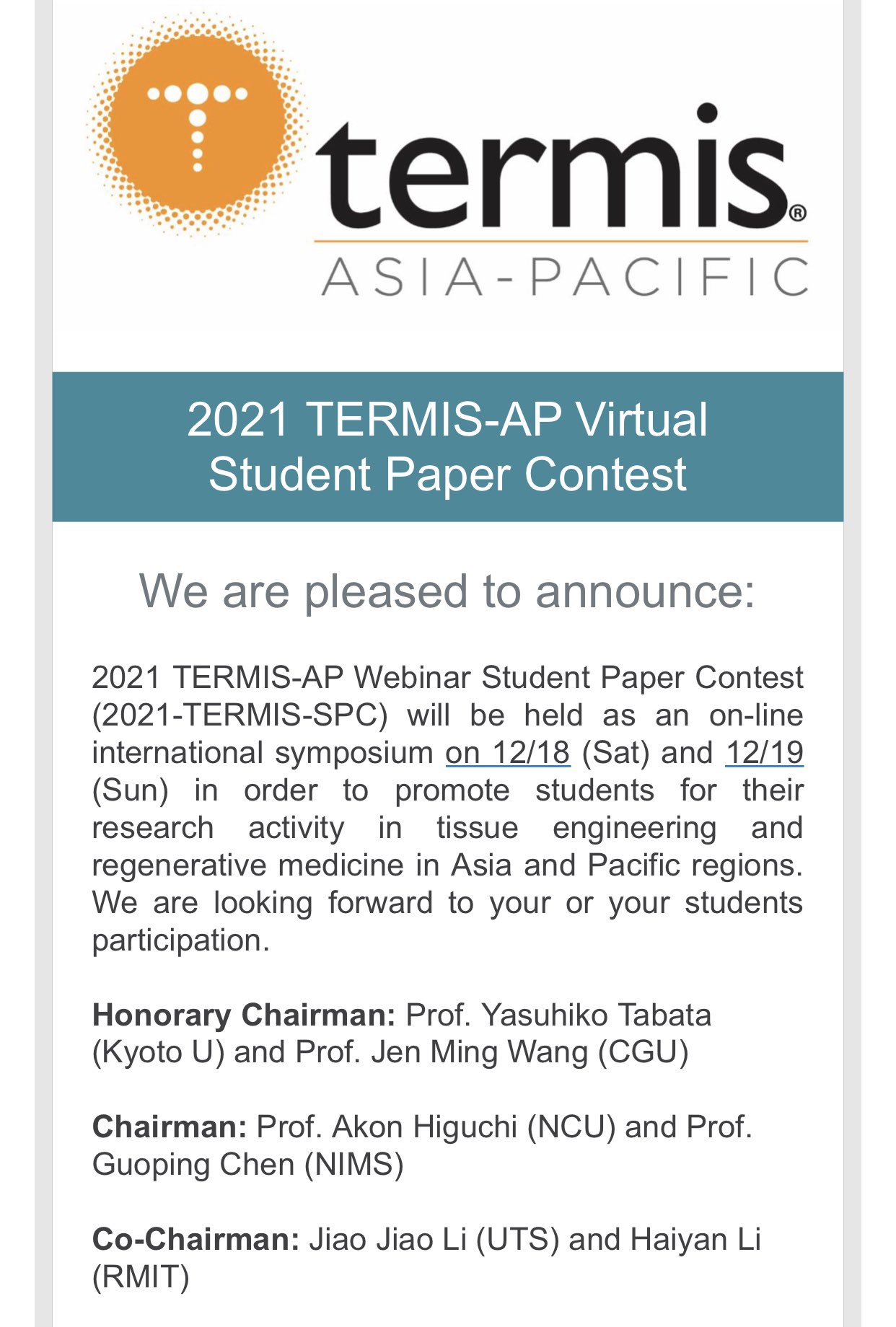 Jiao Jiao Li on Twitter "TERMISAP members Student paper contest is