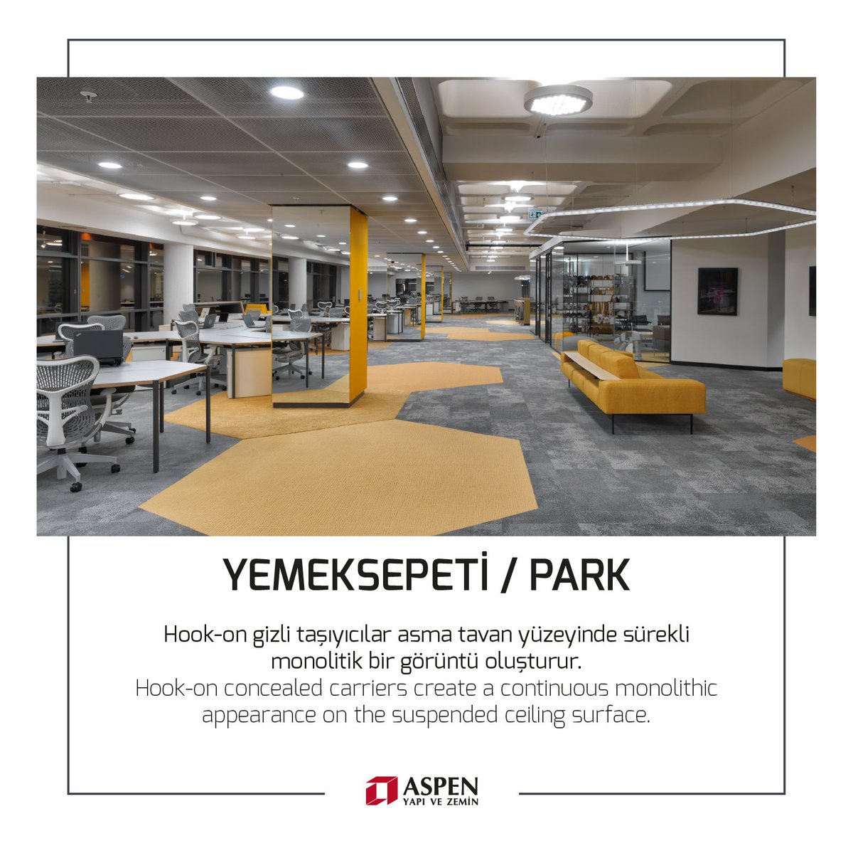aspenyapizemin's tweet photo. Herhangi bir sökme aparatı kullanılmadan kolaylıkla demonte edilebilen Integra Expanded Hook-On Sistemler ile asma tavan yüzeyinde sürekli bir görüntü oluşturmayı amaçladık.
#interiordesign #içdizayn #mimari #integra #hookon #asmatavan https://t.co/uWYTF4fQyg