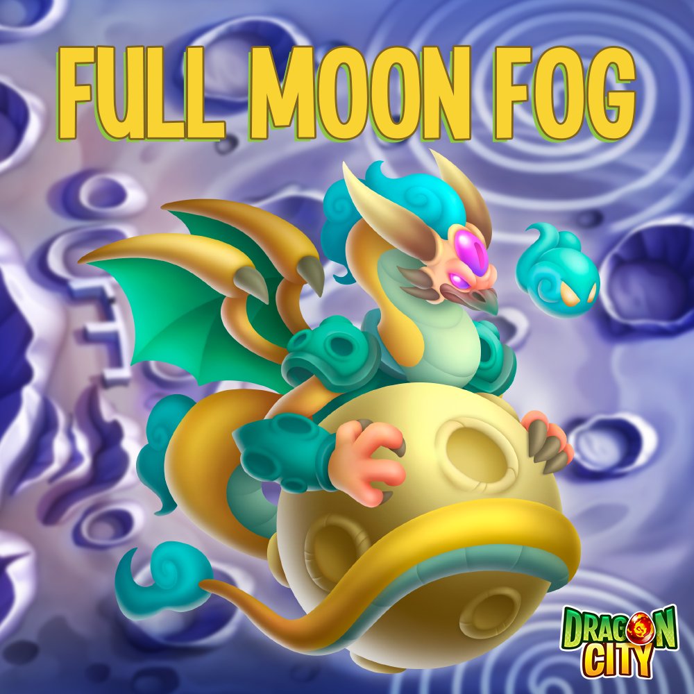 DragonCityGame's tweet photo. For those Dragon Masters who love to sit on the rooves of their Farms and gaze at the full moon every month, then you can’t miss this chance to meet the #FullMoon Dragon in this new Fog Island! 🌕 This #dragon will brighten up your City, even on the darkest of nights! 🌃 https://t.co/08GElUyLdW