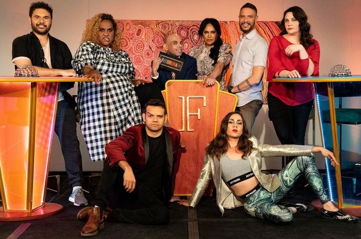 ArtGalleryofNSW's tweet photo. Looking for a funny and fascinating arts quiz to brighten up your wet weekend? #Faboriginal is available to watch free on @SBSOnDemand. 

▶️ Start watching now, and test your knowledge of Indigenous art with 8 episodes of wit, trivia, facts and laughs: https://t.co/jovyaEsTbV https://t.co/BNPPyL5Nyi