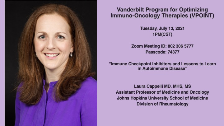 Looking forward to have @cappelliMD from <a href="/HopkinsMedicine/">Johns Hopkins Medicine</a> as VPOINT speaker this week! <a href="/ErinMichos/">Erin D. Michos, M.D.</a> <a href="/BalkoLab/">BalkoResearchLab</a> <a href="/LeslieCrofford/">Leslie Crofford</a> <a href="/JeffRathmell/">Jeff Rathmell</a> <a href="/BonamiRachel/">Rachel Bonami</a> <a href="/christine_lovly/">Christine Lovly, MD, PhD, FASCO</a> <a href="/philiplabvandy/">Philip Lab</a> <a href="/KimrynRathmell/">Kimryn Rathmell</a> <a href="/WilsonLabVU/">Immunoengineering Lab</a> <a href="/baik_alan/">Alan Baik</a> <a href="/lawfong/">Lawrence Fong MD</a> <a href="/UCSFCancer/">UCSF Helen Diller Family Comprehensive Cancer Ctr</a> <a href="/immunox/">UCSF Bakar ImmunoX Initiative</a> 
medsites.vumc.org/vpoint/home