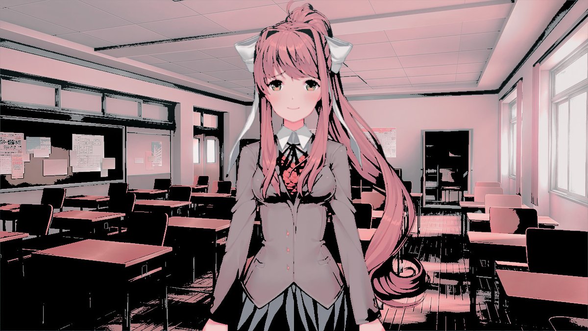 ( W⃠O⃠R⃠R⃠Y⃠ A⃠B⃠O⃠U⃠T⃠ M⃠E⃠. )

A strange flash appeared, though Monika did notice it ; the mood suddenly changed. That little abrupt must've surprised her lover. 

“ I'm sure he didn't go that far. . I'll pull up my track— — moderation files to see where he went. ”