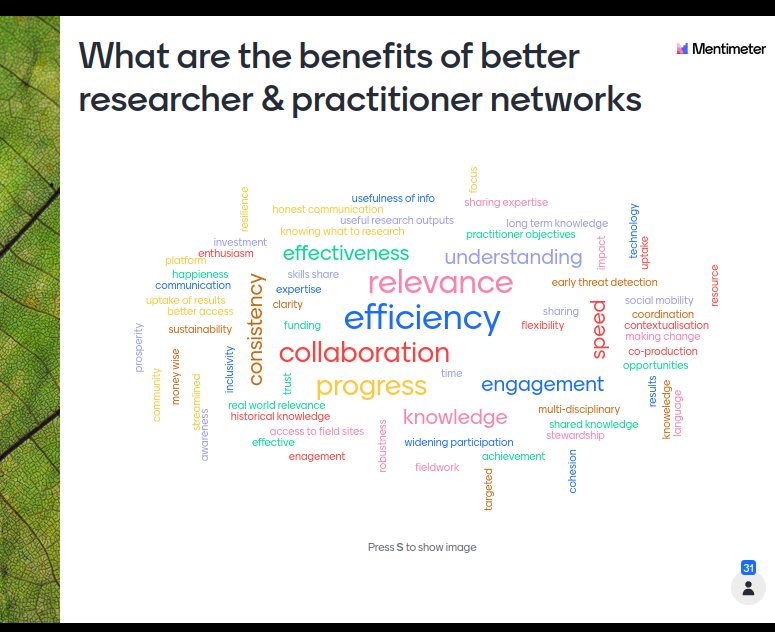Food for thought from Jenny Knight @Treescapes2021 workshop Growing together: how do we develop research and practice?  What are the benefits  <a href="/missjsknight/">Jenny Knight</a>  <a href="/BIFoRUoB/">BIFoR</a> #forestresearch #treescapes2021 #sharingknowledge #forestcareers