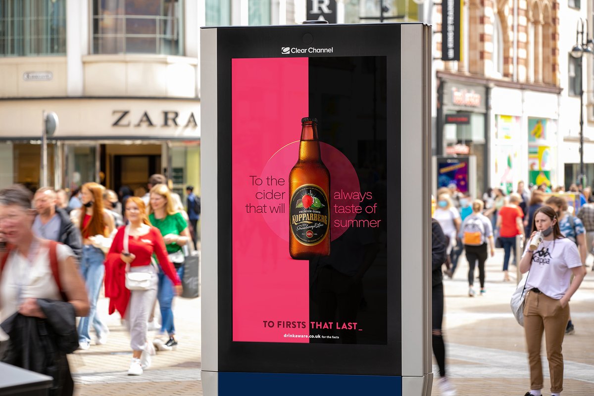 ccleemead's tweet photo. Here's to the weekend! 👏 Brilliant to see @KopparbergUK running their #ToFirstsThatLast dynamic campaign across @clearchanneluk's #AdshelLive #DOOH screens. @Goodstuffers @TalonOOH @GrandVisual #PlatformForBrands #OOH https://t.co/tITIhrsZfJ