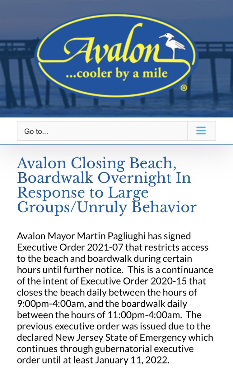 KeeleyFox29's tweet photo. Avalon closes boardwalk at 11pm &amp; beach starting at 9pm “until further notice” Avalon Mayor Martin Pagliughi says “This unfortunate measure is a direct result of @GovMurphy ‘s destruction of laws pertaining to juveniles and the elimination of certain police powers.” @FOX29philly https://t.co/p91XeOuVTx