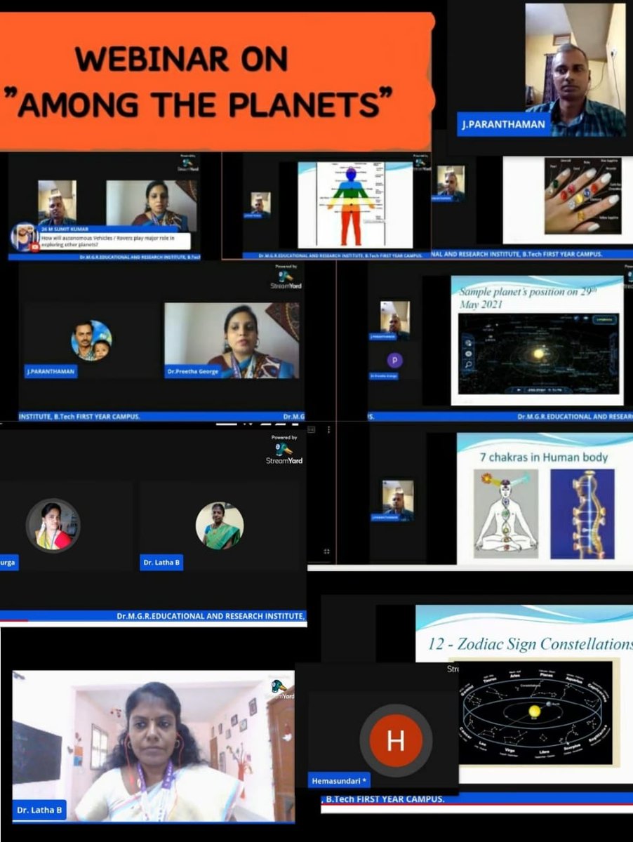 MgrUniversity's tweet image. A Webinar on “Among the Planets” by Prof. Dr. N.S. Shubhashree, Dean (E&amp;amp;S) on 11th June 2021

Organized by The First Year B.Tech, Faculty of Engineering and Technology.

Youtube Link:  youtu.be/CELPWgHwtGQ

#MGRERI #firstyearBTech #webinar #AmongthePlanets