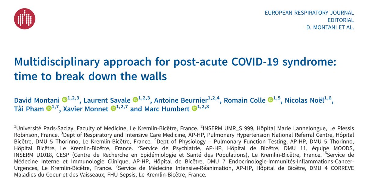 Multidisciplinary approach for post-acute COVID-19 syndrome: time to break down the walls erj.ersjournals.com/content/58/1/2…