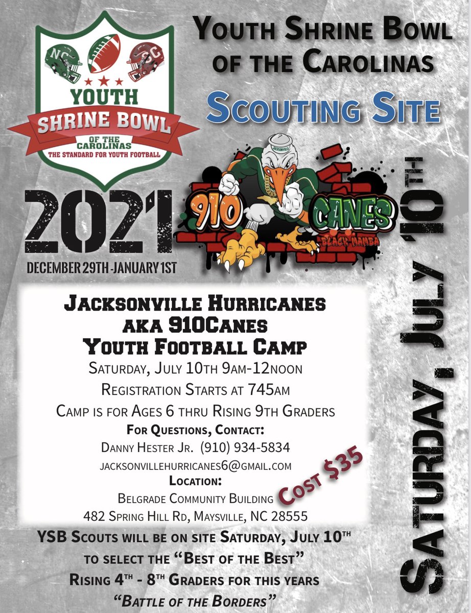 You asked for us to come, now it’s time for you to show The Youth Shrine Bowl what you can do!! Our staff is working hard to find the Ballers from North and South Carolina!!