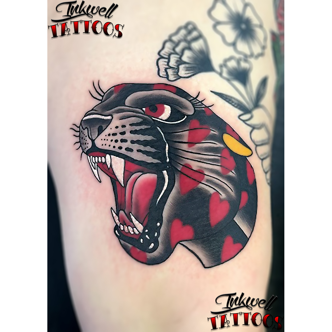 Premium Vector  Panther design old school tattoo illustration