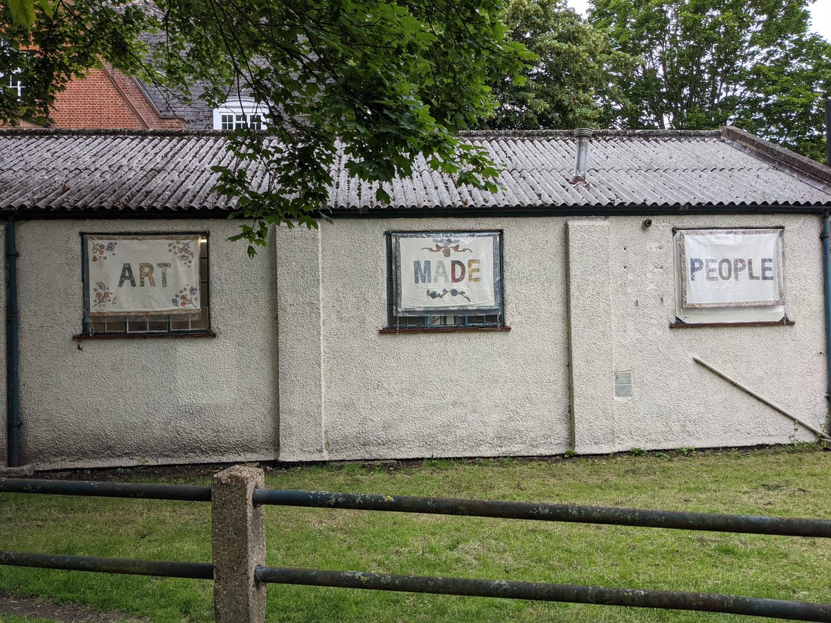 <a href="/Made_in_Merton/">Made in Merton</a> is showing its ART MADE PEOPLE banners at <a href="/Wandle_WIM/">Wandle_WIM</a> in #Mitcham today and tomorrow. They are based on #WilliamMorris's belief in "art made by the people, for the people".