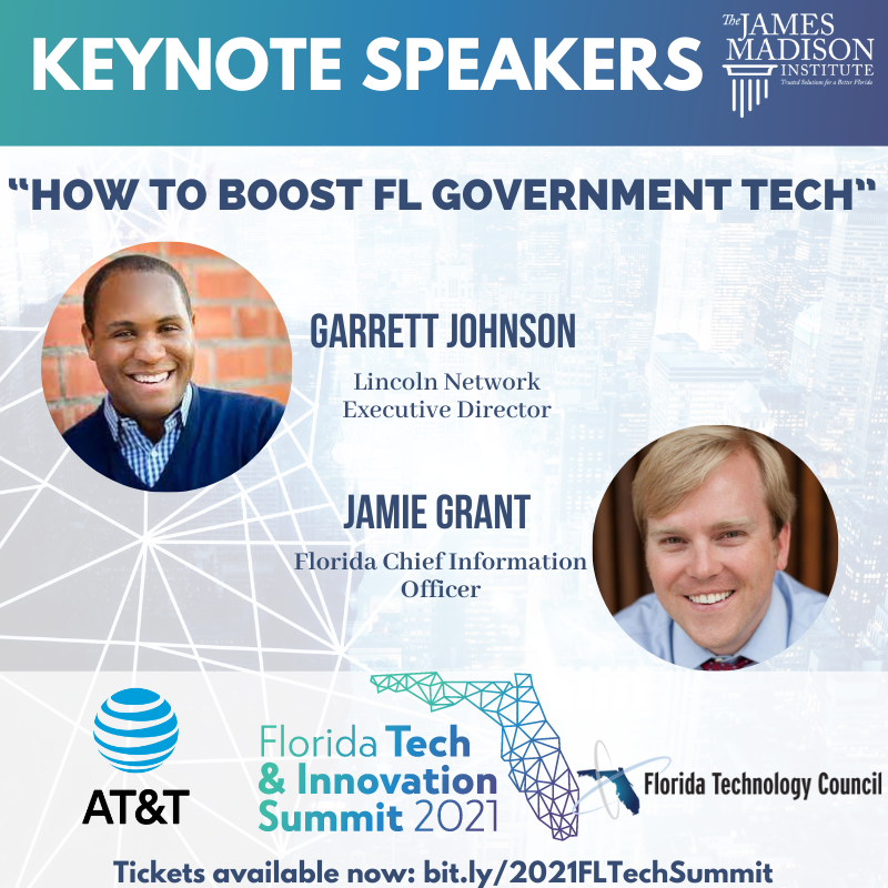 JmsMadisonInst's tweet photo. These days, government and technology go hand in hand. Don't miss this discussion "How to Boost FL Government Tech" with
@GarrettJohnson and @JamesGrantFL at the 2021 Tech and Innovation Summit on July 14-15!
https://t.co/KZn5cfvaqD #JMITechSummit2021 #flapol https://t.co/lO112wfDqv