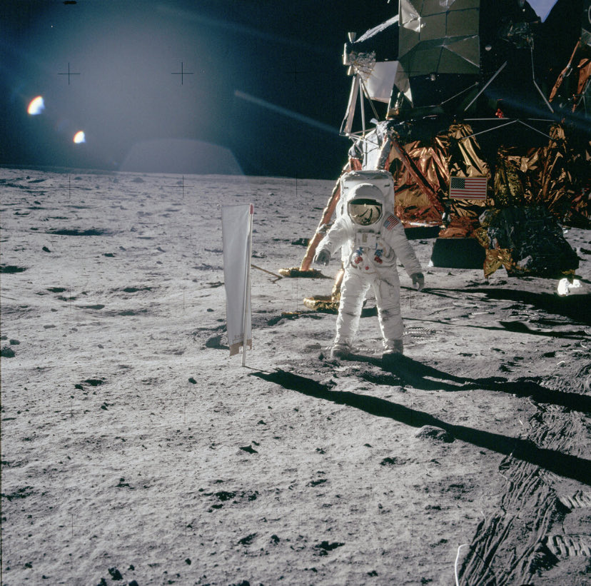 Buzz Aldrin during a moonwalk captured by the first human on the Moon: Neil Armstrong!